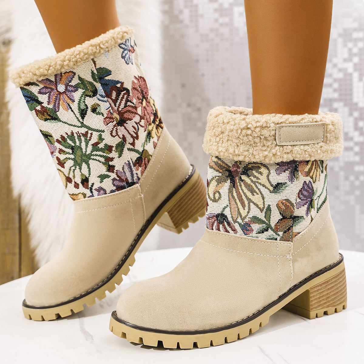 Embroidered Snow Boots