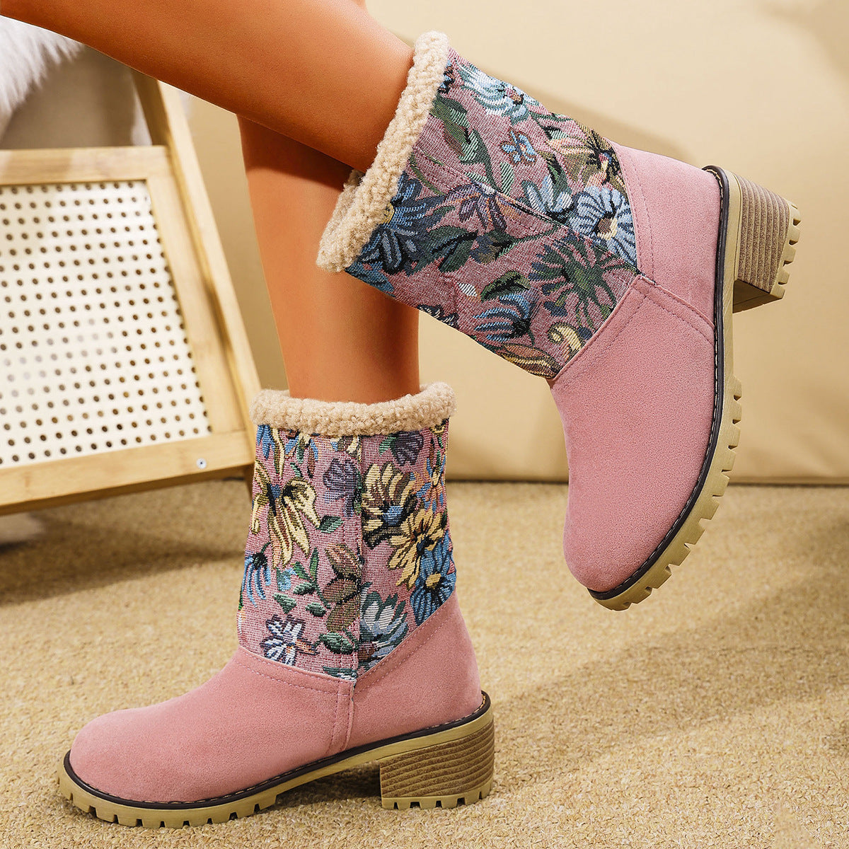 Embroidered Snow Boots