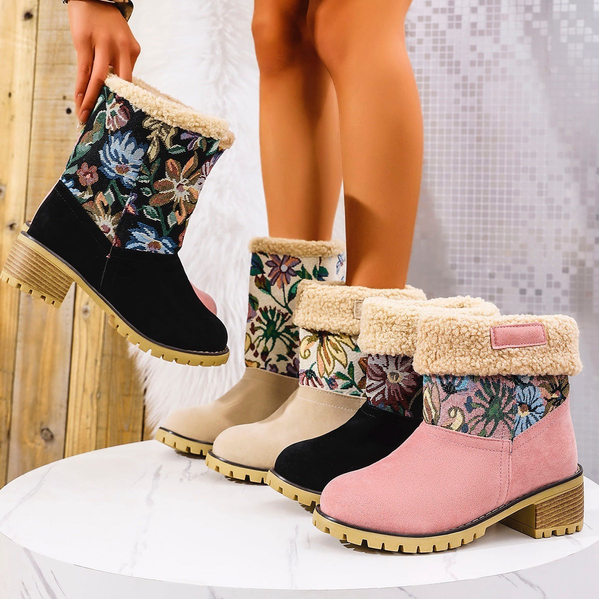 Embroidered Snow Boots