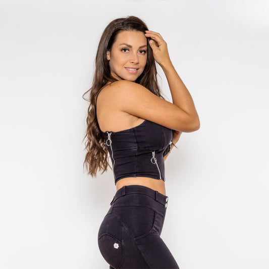 Shascullfites Melody Black Denim Crop Top