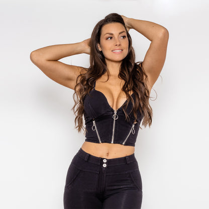 Shascullfites Melody Black Denim Crop Top